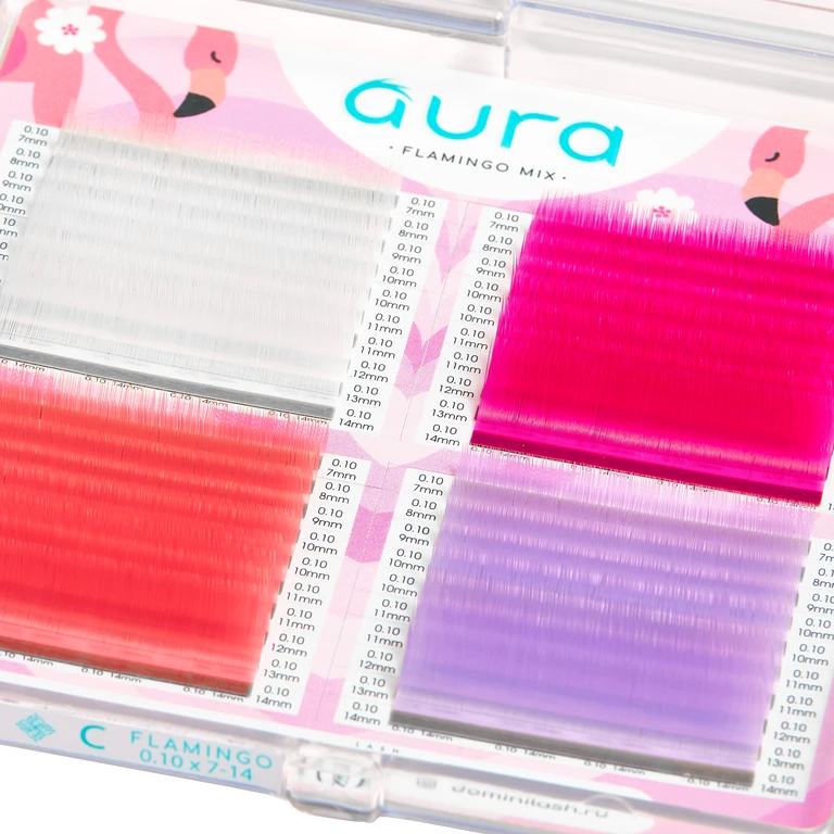 Ресницы AURA LASH Цветные Flamingo Микс (40 линий)